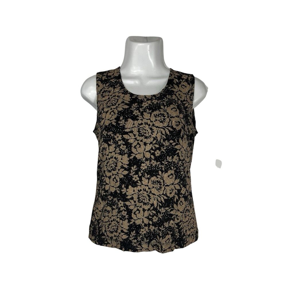 Chico's Market Vtg Metallic Gold Black Sleeveless Top Size 0 Small Tank Stretch